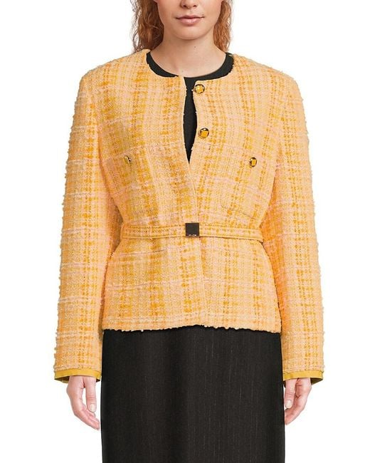 St. John Orange Textured Slub Tweed Patch Pocket Jacket