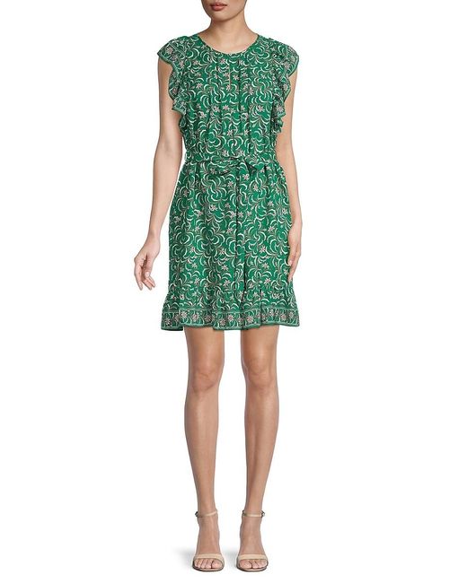 Max Studio Floral Crepe Flutter Sleeve Dress in Green | Lyst