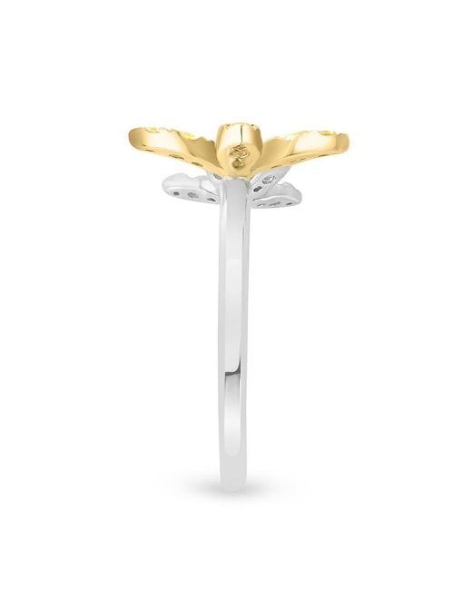 Effy Metallic Two Tone 14K & 0.51 Tcw & Diamond Flower Ring