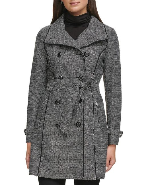 Guess Gray Water Resistant Belted Double Breasted Trench Coat