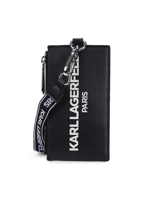 Karl Lagerfeld Black Maybelle Card Case Wallet Lanyard
