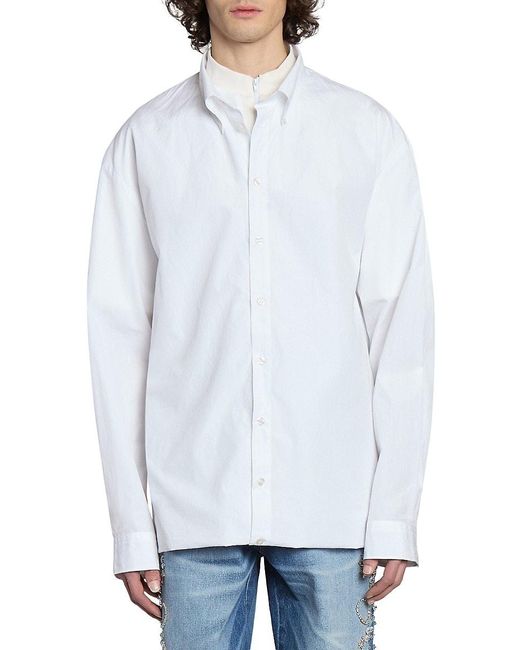 Bluemarble White Foldover Layered Cotton Poplin Shirt for men