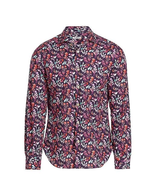 Kiton Red Foliage Print Button-Up Shirt for men