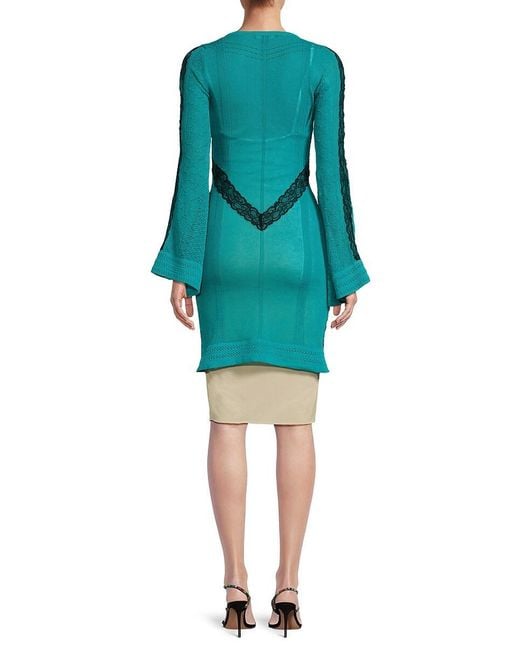 Roberto Cavalli Green Lace Bell Sleeve Bodycon Dress