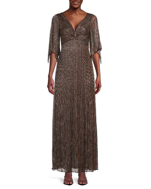 Marina Brown Butterfly Sleeve Pleated Gown