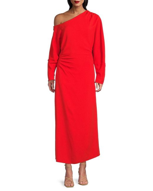 Tanya Taylor Red One-Shoulder Draped Jersey Midi-Dress