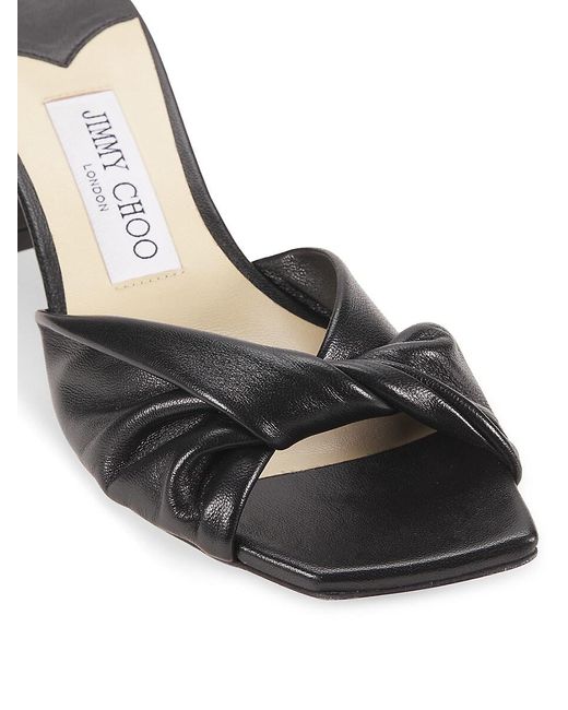 Jimmy Choo Lyn Heel 45Mm Ruched Leather Block-Heel Slide