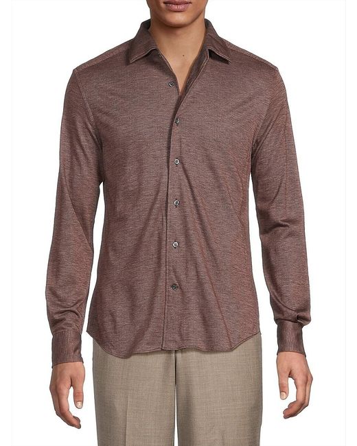 Corneliani Brown Wool-Blend Button-Up Shirt for men