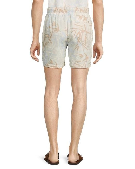 Vintage Summer Natural Leaf Print Linen Blend Shorts for men