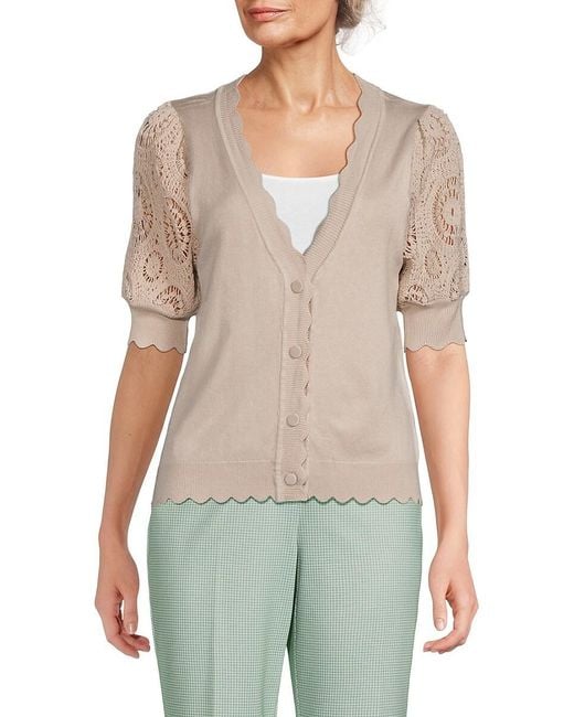 Tahari Multicolor Crochet Sleeve Cardigan