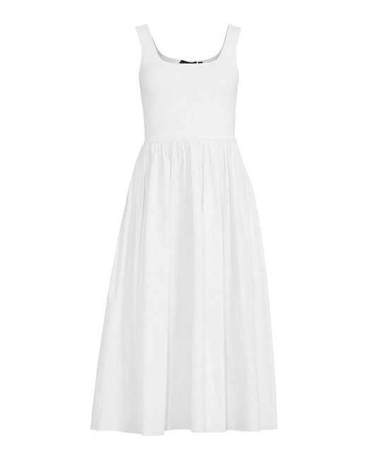 Theory White Volume Solid Sleeveless Midi Dress