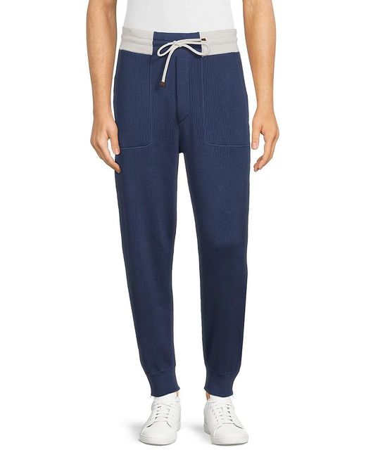 Brunello Cucinelli Blue Ribbed Drawstring Joggers for men
