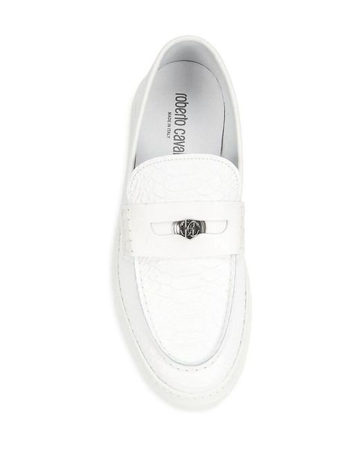 Roberto Cavalli White Textured Leather Bit Loafers for men