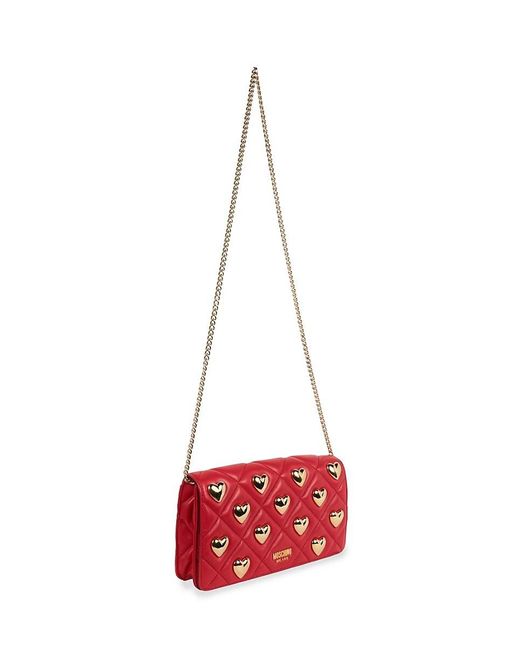Moschino Red Heart Leather Chain Shoulder Bag
