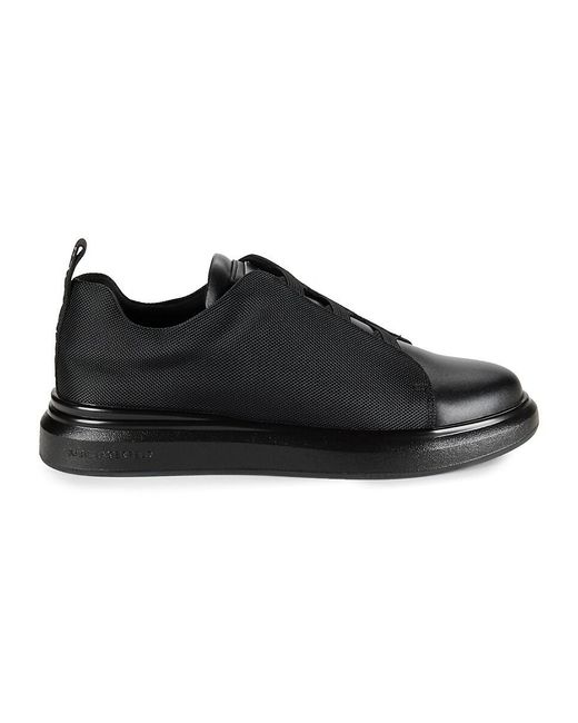 Karl Lagerfeld Black Low Top Leather & Mesh Slip On Sneakers for men
