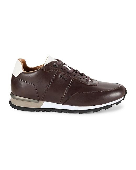 Boss Brown Parkour Leather Low Top Sneakers for men