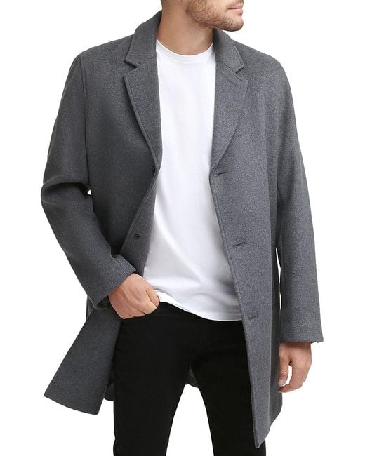 Cole Haan Black Wool-blend Notch Collar Coat for men