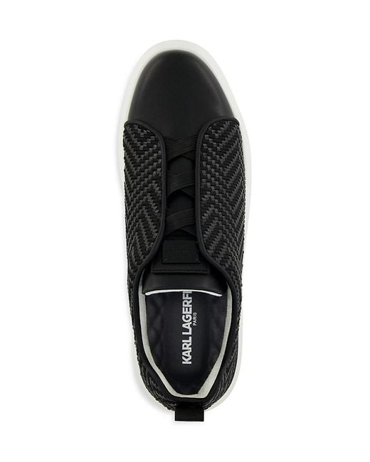 Karl Lagerfeld Black Mixed Media Laceless Sneakers for men