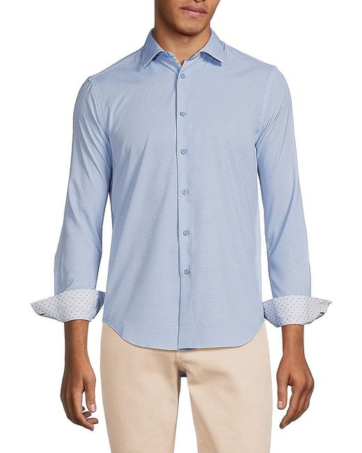 Report Collection Blue Slim Fit Micro Print Shirt for men