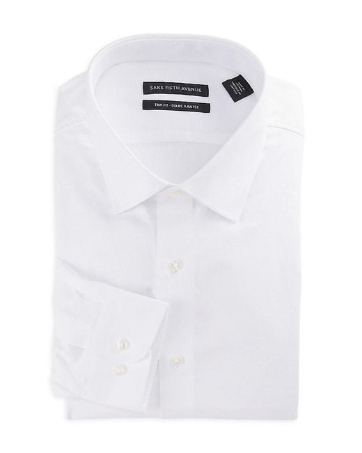 Saks Fifth Avenue White Solid 100% Cotton Dress Shirt for men