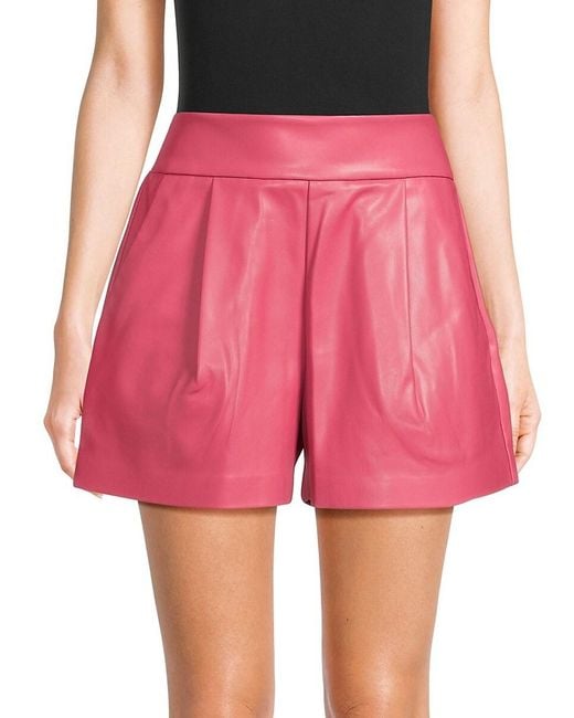 Susana Monaco Pink Faux Leather Trim Pleated Shorts