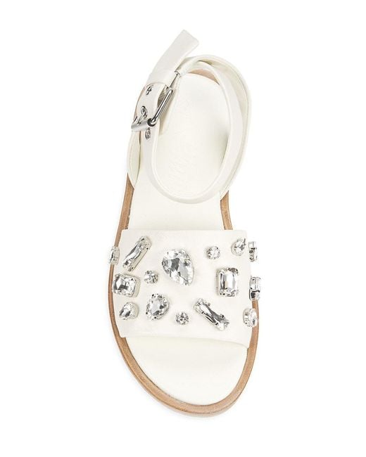 3.1 Phillip Lim White Rhinestone Leather Flat Sandals
