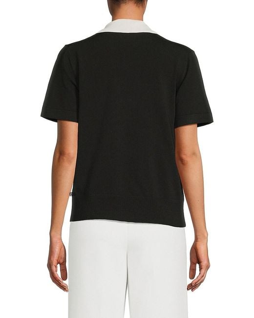 Karl Lagerfeld Black Short-Sleeve Contrast Collar Sweater