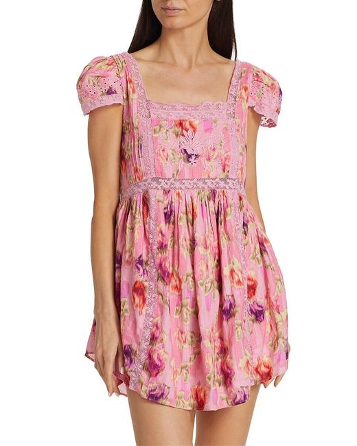 LoveShackFancy Pink Nutmeg Floral Mini Dress