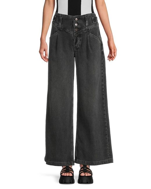 Free People Black Care Super Sweeper High Rise Wide Leg Jeans