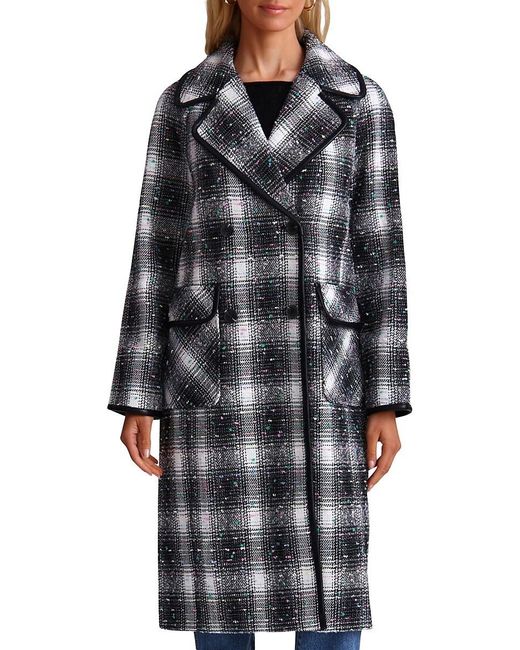 Avec Les Filles Gray Plaid Tweed Double-breasted Coat