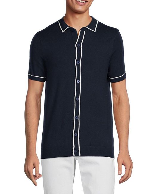 French Connection Blue Lux Tipped Button Front Polo for men