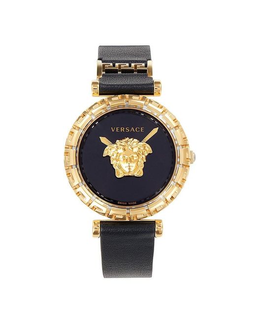 Versace Black Ipyg Stainless Steel & Leather Strap Watch