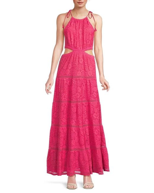 Alice + Olivia Pink Myrtice Lace Halter Maxi Dress