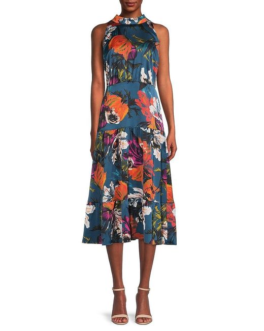 Sam Edelman Floral Halterneck Midi Dress in Blue | Lyst