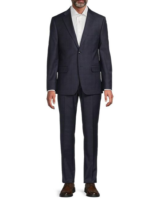 Tommy Hilfiger Blue Wool Blend Plaid Modern-fit Suit for men