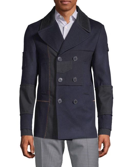 Valentino Caban Double-breasted Wool Coat in Blue for Men | Lyst