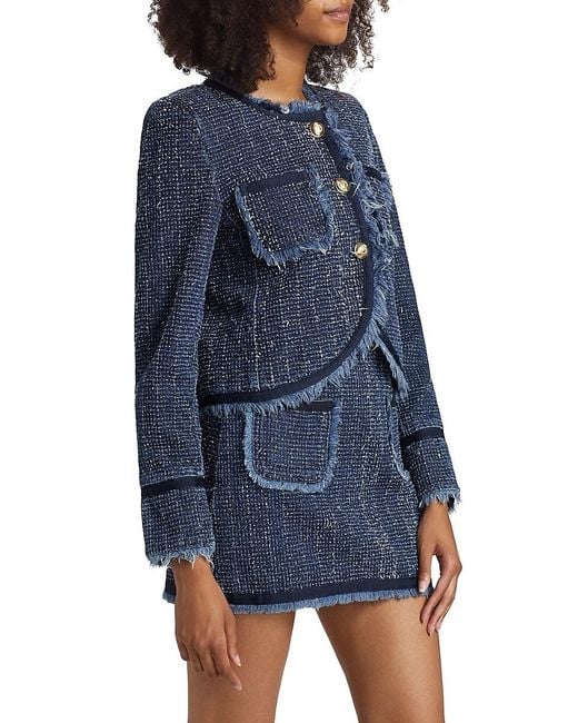 Cinq À Sept Blue Denim Bouclé Tailored Jacket