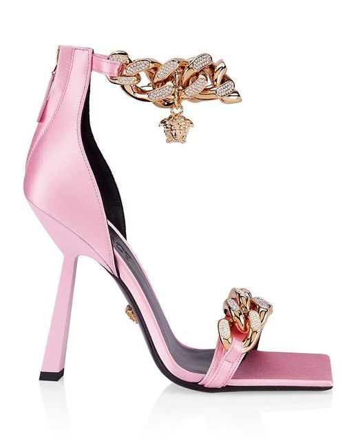 Versace Crystal Chain High-heel Sandals in Pink | Lyst