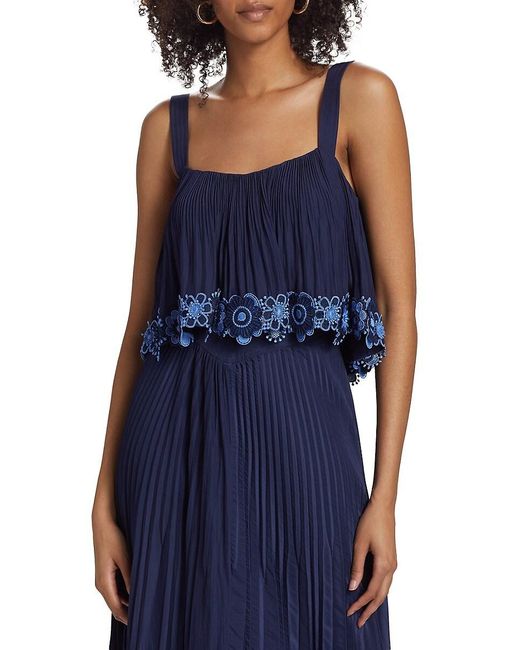 Ramy Brook Blue Elizabeth Pleated Floral Hem Top