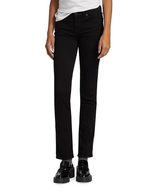 7 For All Mankind Black Kimmie Mid-Rise Straight-Leg Jeans