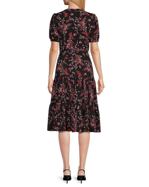Nanette Lepore Floral Belted Midi Dress in Brown | Lyst