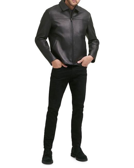 Cole Haan Black Smooth Lamb Leather Jacket for men