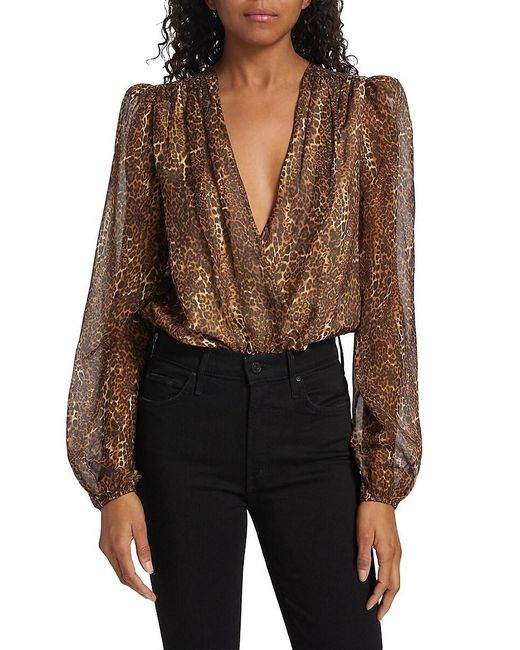 Cami NYC Black Isa Leopard Silk Bodysuit