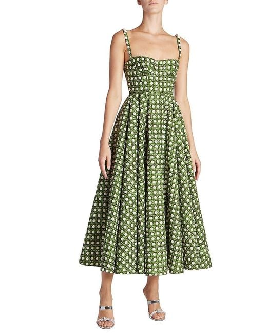 Giambattista Valli Green Printed Tea Length Dress