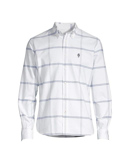 Brooks Brothers Checked Logo Button-down Shirt in White for Men | Lyst