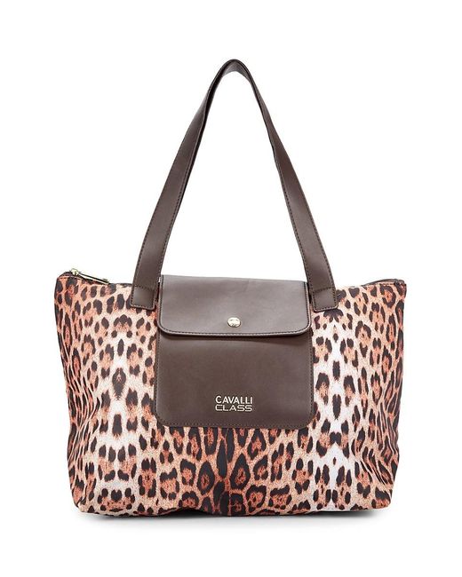 Cavalli Class by Roberto Cavalli White Medium Leopard Print Tote