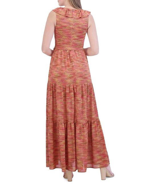 Eliza J Red Chevron Ruffled Maxidress
