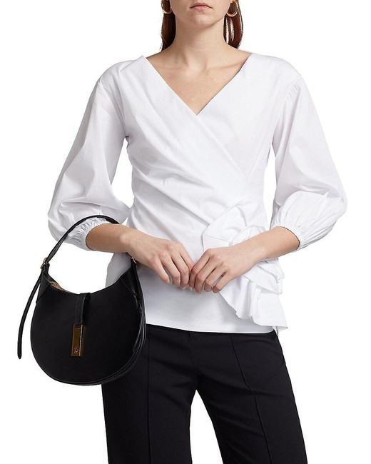 La Petite Robe Di Chiara Boni White Elizee Rosette-Waist Cotton Faux-Wrap Top