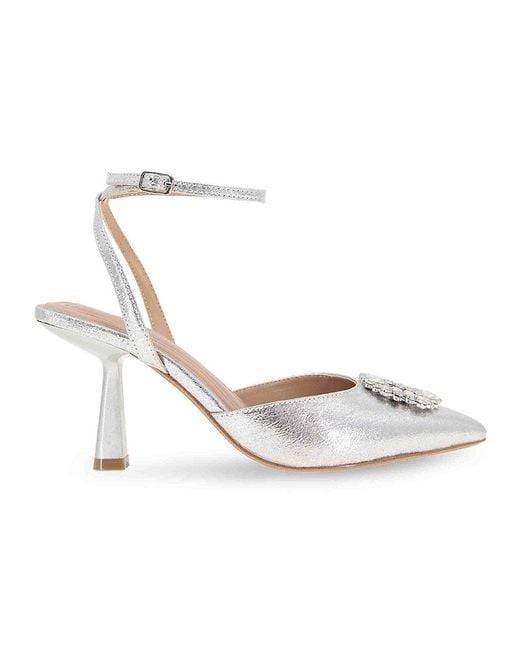 BCBGeneration White Ipany Ankle Strap Crystal Pumps