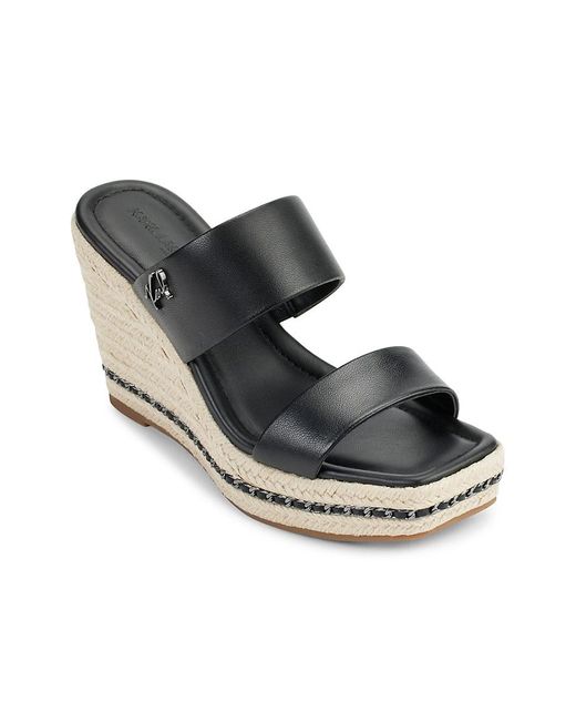 Karl Lagerfeld Black Cambia Leather Espadrille Wedge Sandals